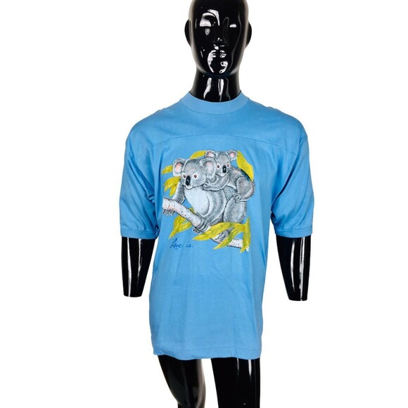 VTG 70s Deadstock Koala Bear "Love Is" Graphic Ringer Tee Unisex Size XL NEW - Picture 1 of 5